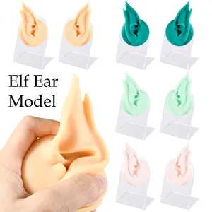 Silicone Elf Ear Model Piercing Practice Jewelry Display Stand With Acrylic Base For Earring Showcase Professional Tool