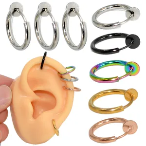 Pendientes de Aro con Clip de Resorte de Acero Inoxidable sin Perforación Aro para Nariz Labio Joyería Faux Piercing Unisex