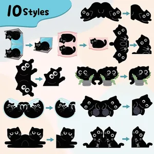 Set of 10 creative black cat magnetic bookmarks in various cute poses and styles