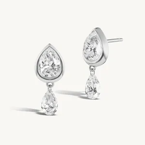 Elegant S925 sterling silver water drop zircon dangling stud earrings for women