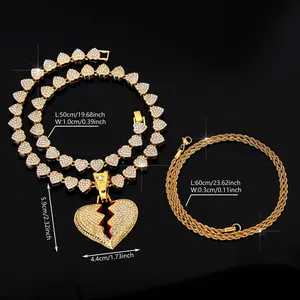 Specifiche dimensionali dettagliate per il set collana hip hop cuore spezzato ghiaccio