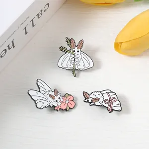 Lot de broches en émail de mites caniches blanches avec motifs de fleurs et de rubans