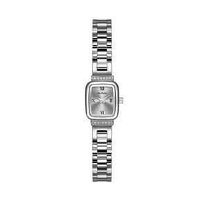 Elegante reloj Bee Sister retro para mujer en acero inoxidable plateado con esfera cuadrada