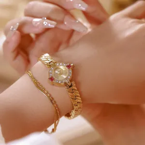 Reloj de Pulsera de Aleación de Diamantes de Imitación Retro Francés para Mujer Lujo Oro Plata Cadena Reloj de Cuarzo Elegante Joyería Regalo