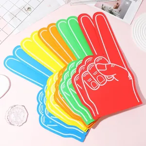 Colorful stack of giant EVA foam fingers for sports events and cheerleading squads.