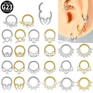 G23 Titanium Zirconia Septum Clicker Neusringen Voor Dames Heren Kroon Hart Blad Piercing Sieraden Goud Zilver Split Lichaamsring