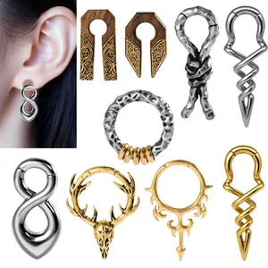 Poids d'Oreille en Acier Inoxydable et Bois Électroplaqué Tête de Cerf Symbole Infini Bijoux de Piercing Pour Hommes Femmes