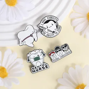Funny dental enamel pins with quirky tooth slogans for medical worker accessories