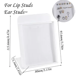 Detailed dimensions of white acrylic jewelry display stand for lip and ear studs
