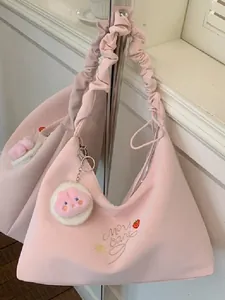 Bolso de Hombro de Gran Capacidad para Mujer 2026 Primavera Nuevo Bolso Bandolera Hobo de Cuero PU Fresco Dulce Con Bordado de Fresa Asa Fruncida Bolso Casual Diario