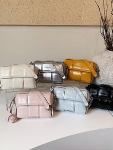 Set of minimalist woven small square shoulder bags for women in six trendy spring colors