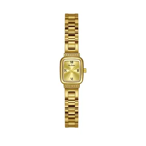 Elegante reloj de mujer dorado con esfera cuadrada vintage y brazalete de acero sólido