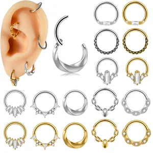 Anello al Naso in Acciaio Inossidabile con Zirconia Gioielli per Piercing Corporeo Geometrico Triangolo Rombo Cuore
