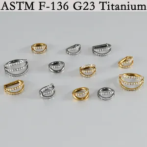 ASTM F-136 G23 Titan Septum Ringe mit glänzender Cubic Zirkonia Pflasterung Detail