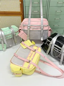 Kawaii Japanese JK uniform style tote bags with mesh pockets and bows in pastel colors