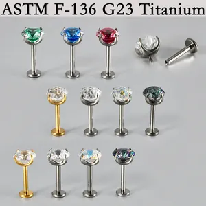 G23 titanium labret studs featuring multi-colored zirconia stones and internal threading
