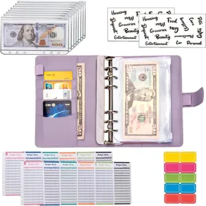 A6 PU leather budget binder set with cash envelopes, budget sheets and labels