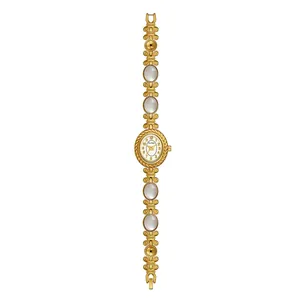 Elegante reloj de pulsera vintage de oro con incrustaciones de nácar blanco y esfera