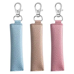 Litchi pattern PU leather mini coin pouch keychain for earphones storage, three colors.