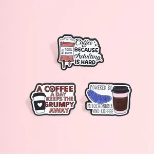 Funny Coffee Letter Enamel Pin Mitochondria Infusion Bag Coffee Cup Brooch Badge Zinc Alloy Personality Jewelry Gift For Women Men