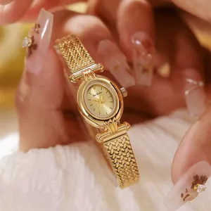 Reloj Bee Sister vintage dorado para mujer con correa de patrón de espiga de trigo