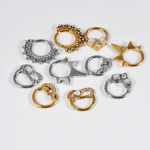 Collection of stylish stainless steel segment rings in gold and silver with white zircons