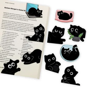 10 Pcs Cute Black Cat Magnetic Bookmarks Set Cartoon Animal Page Markers For Students Office School Stationery Supplies