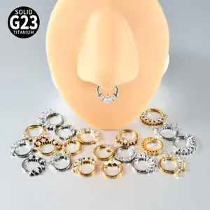 Premium G23 Titan Septum Ringe mit funkelndem Zirkon in verschiedenen geometrischen Formen