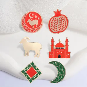 Set of six Eid-al-Adha themed metal enamel pins featuring sheep mosque and crescent moon designs