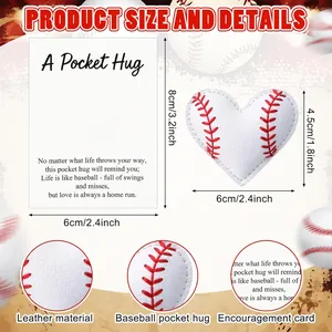 Σετ δώρου pocket hug καρδιά μπέιζμπολ με κάρτα ενθάρρυνσης και λεπτομέρειες δέρματος