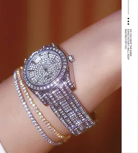Detailed close-up of a luxurious full rhinestone women's watch with shimmering crystals