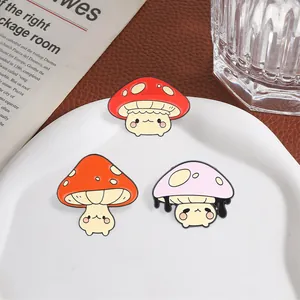 Set of 3 cute anthropomorphic cartoon mushroom enamel pins for clothes and bags
