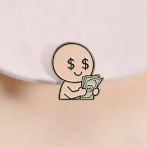 Funny cartoon character metal enamel pin holding cash for backpack decoration