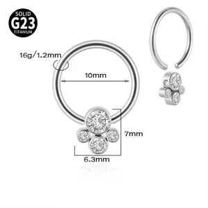 G23 titanium captive bead ring with crystal clusters, 10mm inner diameter specification