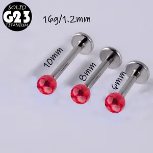 G23 titanium labret studs in 6mm 8mm 10mm lengths with red patterned balls