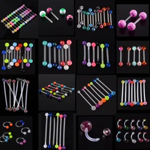 Ensemble de Bijoux de Piercing en Acrylique Lumineux pour Nombril Langue Téton Barbell Bijoux de Corps Lumineux Clous de Piercing