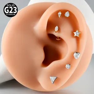 G23 titanium ear studs with various zircon shapes on silicone model