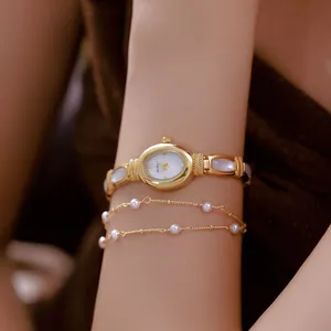Bee Sister Reloj de Pulsera de Moda para Mujer FA1892 Esfera Ovalada de Concha de Luz de Luna Lujo Oro Plata Galvanizado Cuarzo para Dama