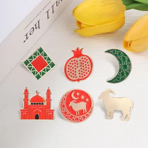 Decorative exotic metal enamel pins set featuring moon star sheep and mosque designs