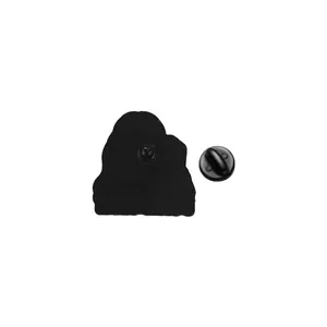 Detail view showing the back of a funny character enamel pin with a black rubber clutch.