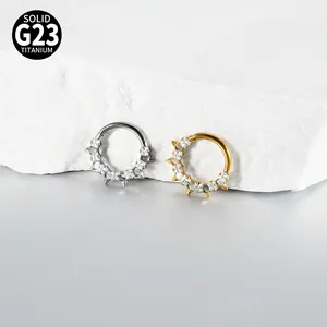Gedetailleerd overzicht van G23 titanium septum clickers met zirkonia en spikes