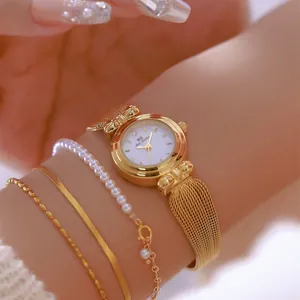 Reloj Joya de Lujo Vintage para Mujer BS Bee Sister Con Correa de Malla de Trigo Strass Elegante Reloj de Cuarzo