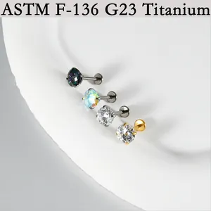 High-quality G23 ASTM F-136 titanium labret studs featuring sparkling multi-colored zircons