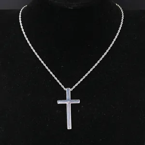 Elegant silver hip hop cross pendant necklace with a stylish twisted rope chain for parties