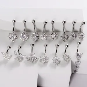 Colección de piercings para el ombligo de circonita con diseños de flores y corazones