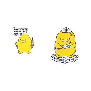 Funny medical yellow duck enamel pins with humorous English slogans for backpacks