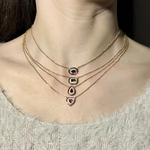 Elegant S925 sterling silver necklaces with heart and geometric gemstone pendants