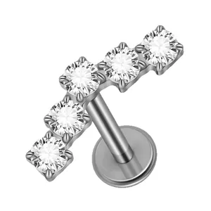 Titan Curved Labret Piercing Stecker mit fünf runden Zirkonia Steinen auf weißem Hintergrund
