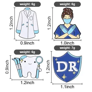 Dimensions et poids détaillés des épinglettes médicales avec motifs de docteur et dent