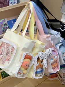 Large capacity ita tote bag with clear lace window for displaying plush dolls and charms